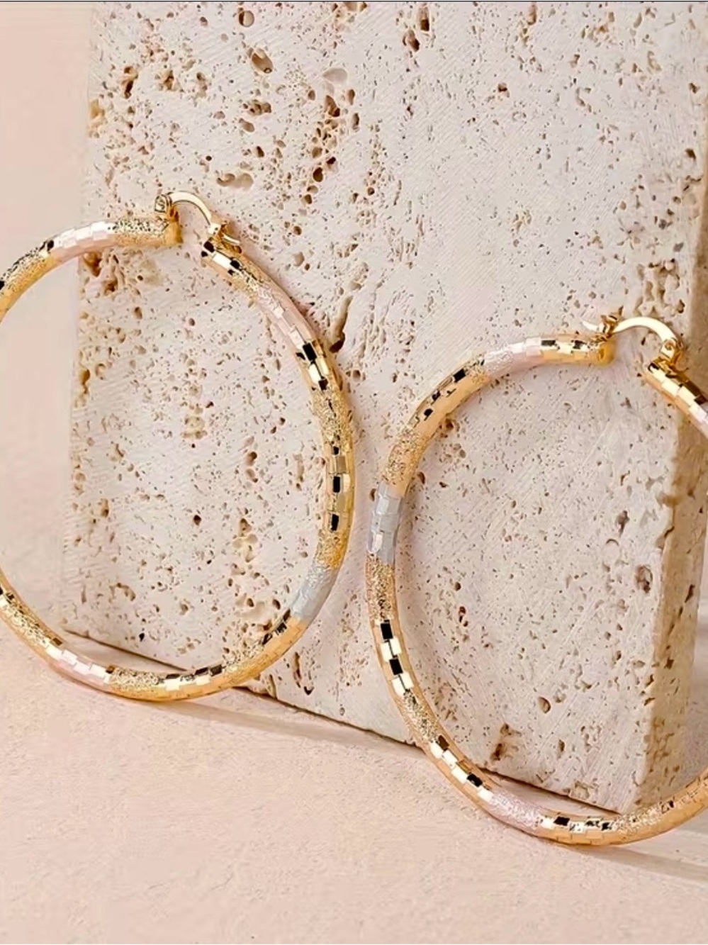 Gold Silver & Pink Textured Hoop Earrings